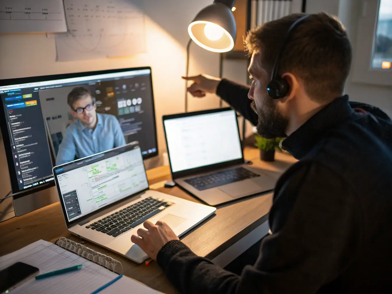 A technician providing remote support via a secure connection, with a user-friendly interface visible on the screen.